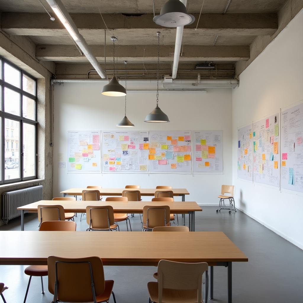 Espacio de trabajo creativo de Korvanta en Madrid con materiales visuales